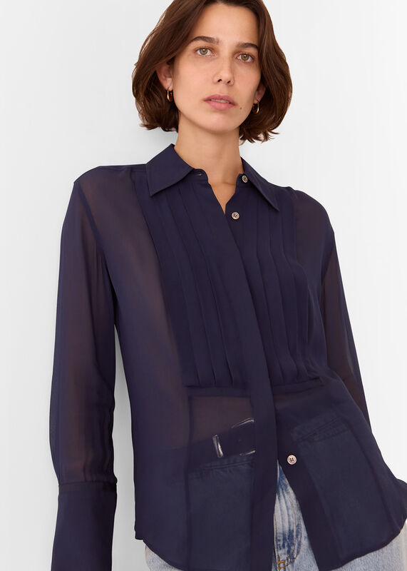 Navy Maya Pintuck Detail Blouse