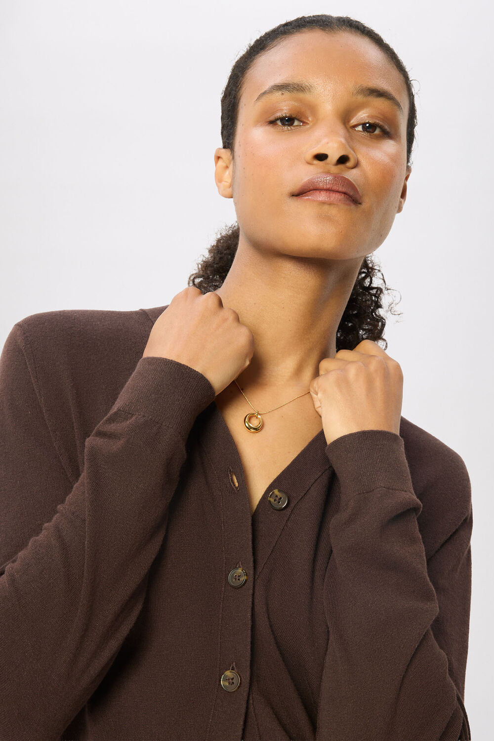 Chocolate V Neck Linen Cardigan