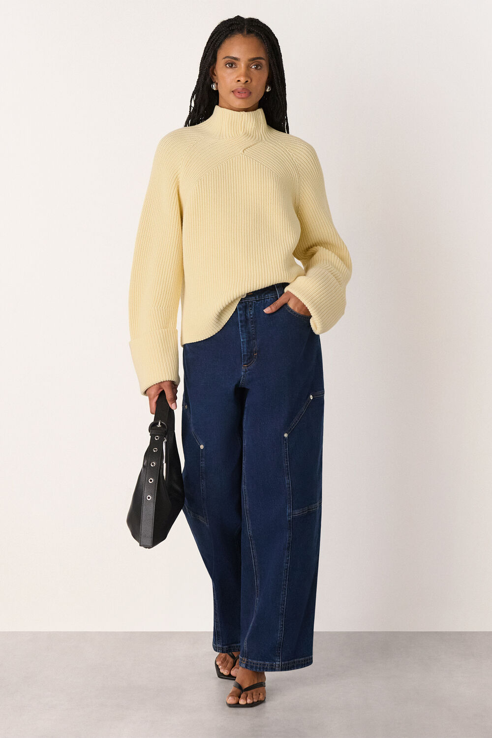 Cream Rib Cable High Neck Jumper