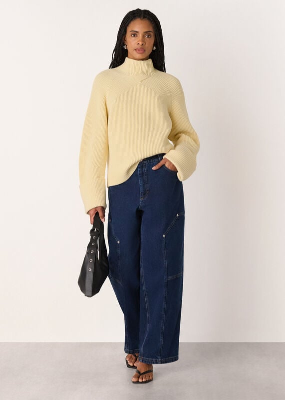 Cream Rib Cable High Neck Jumper