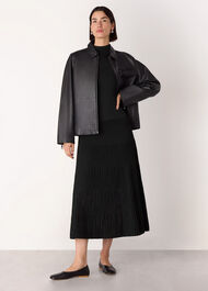 Funnel Neck Pleated Knit Dress