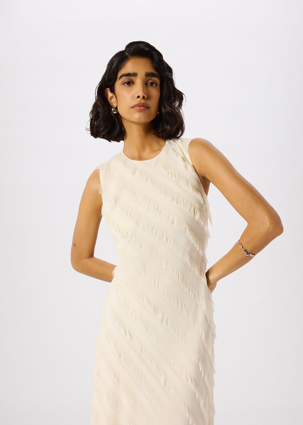 Diagonal Fringe Textured Dress