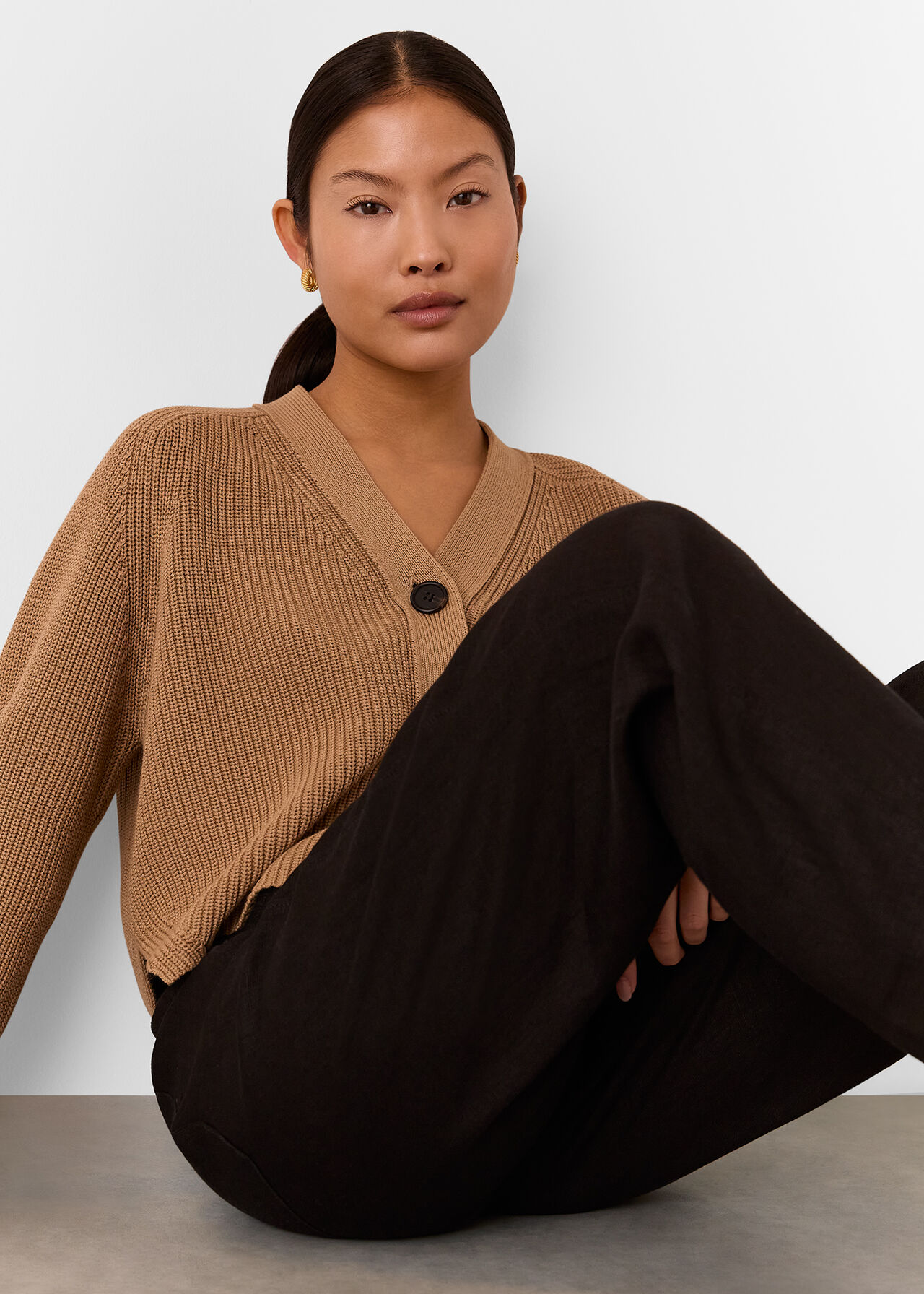 Petite Linen Barrel Leg Trouser