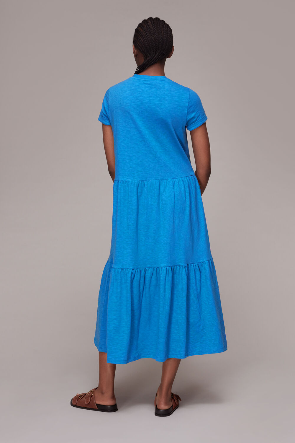 Blue Tiered Jersey Midi Dress