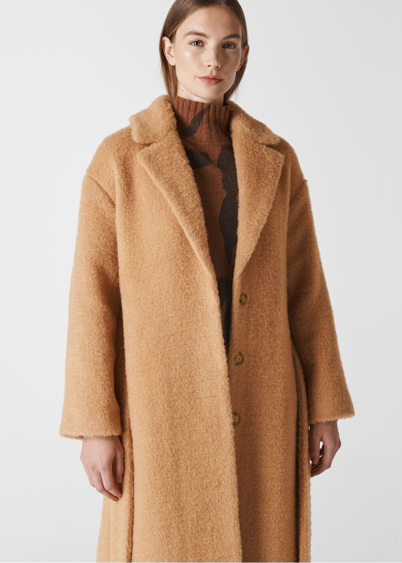 Camel Wool Textured Belted Coat | WHISTLES
