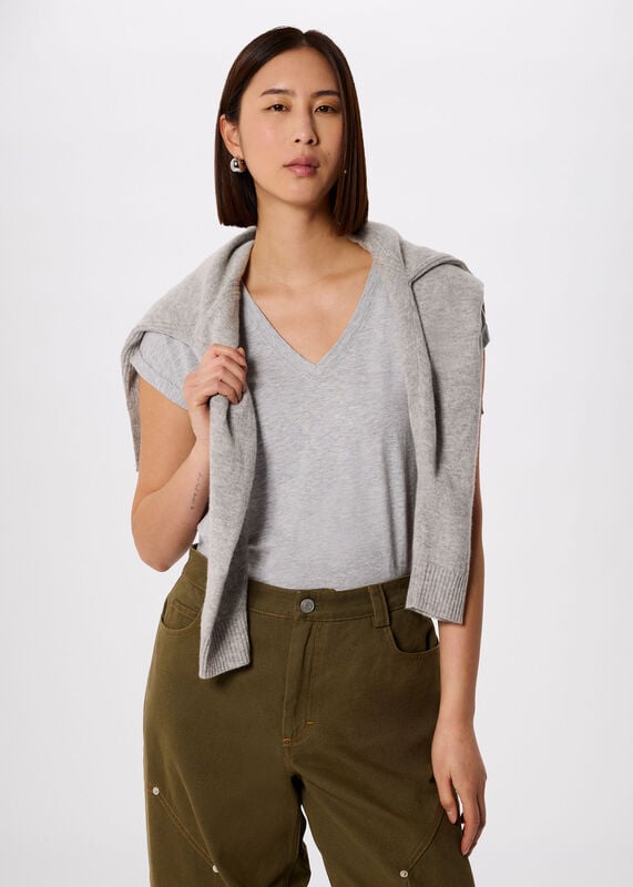 Grey Marl Willa V-Neck Cap Sleeve Tee