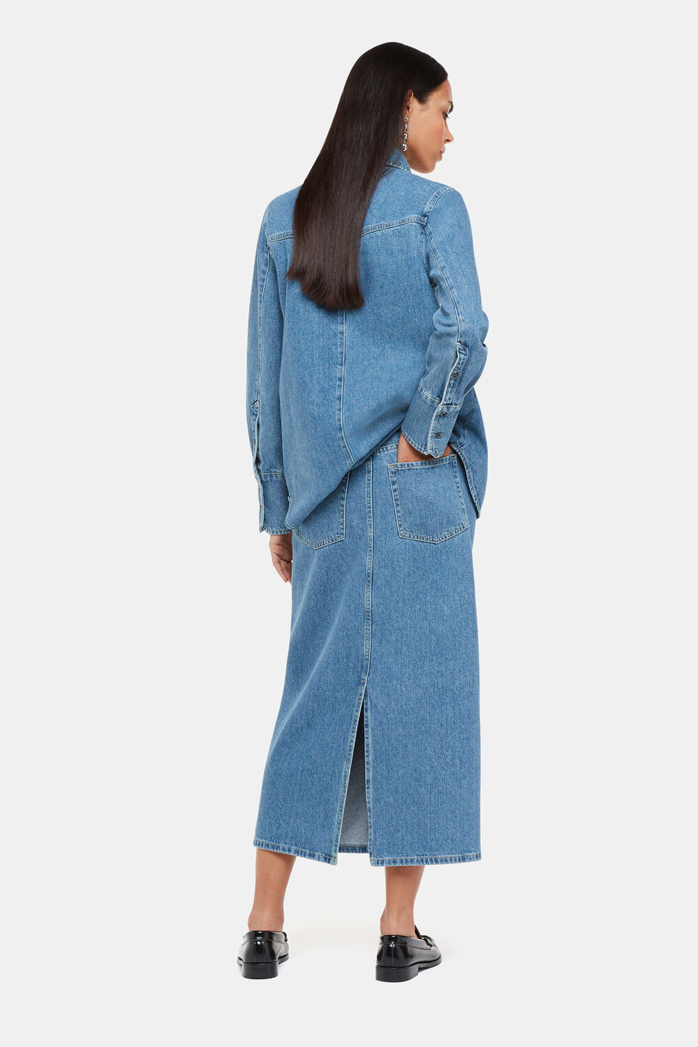 Straight Denim Midi Skirt