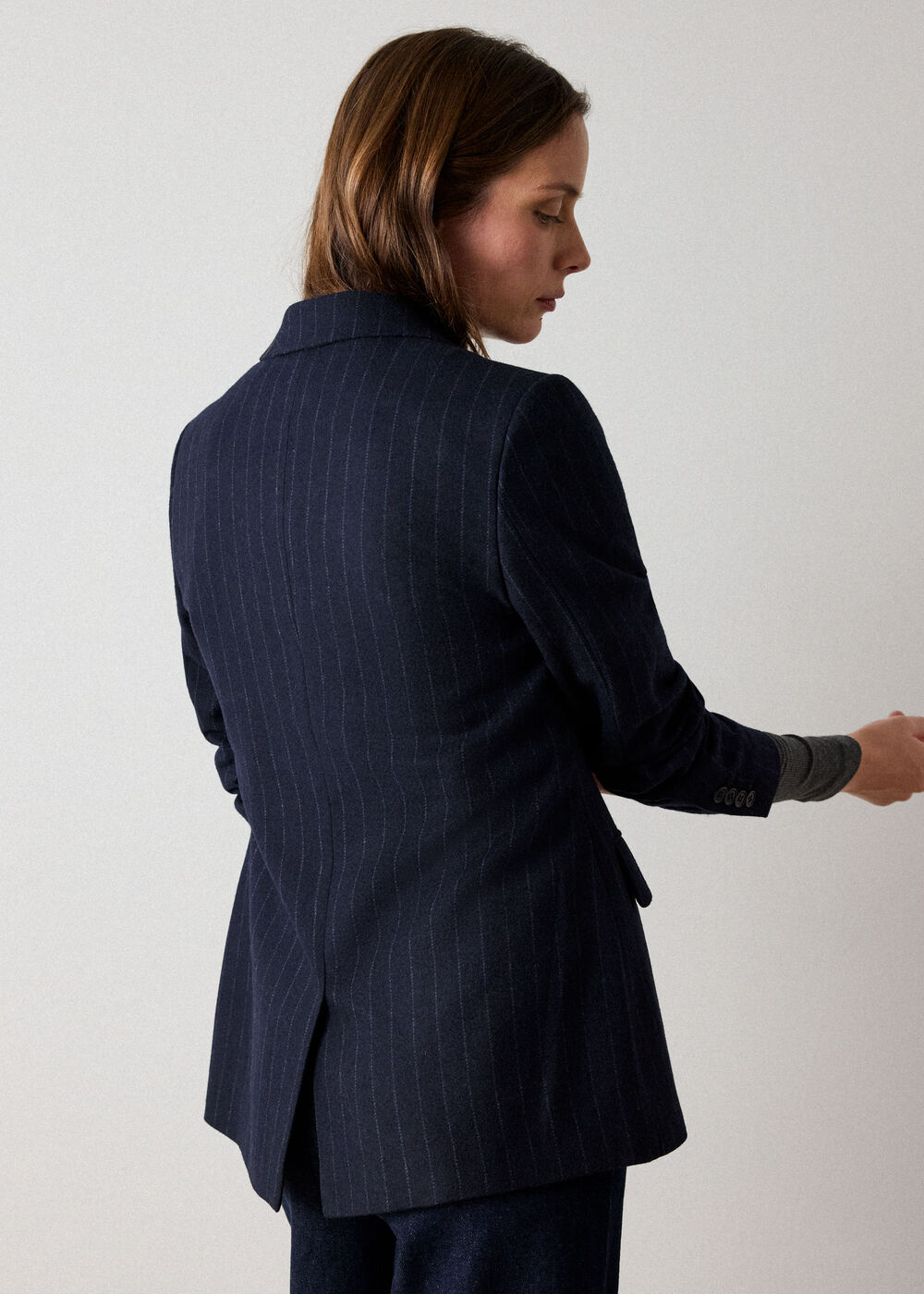 Pinstripe Wool Blend Blazer