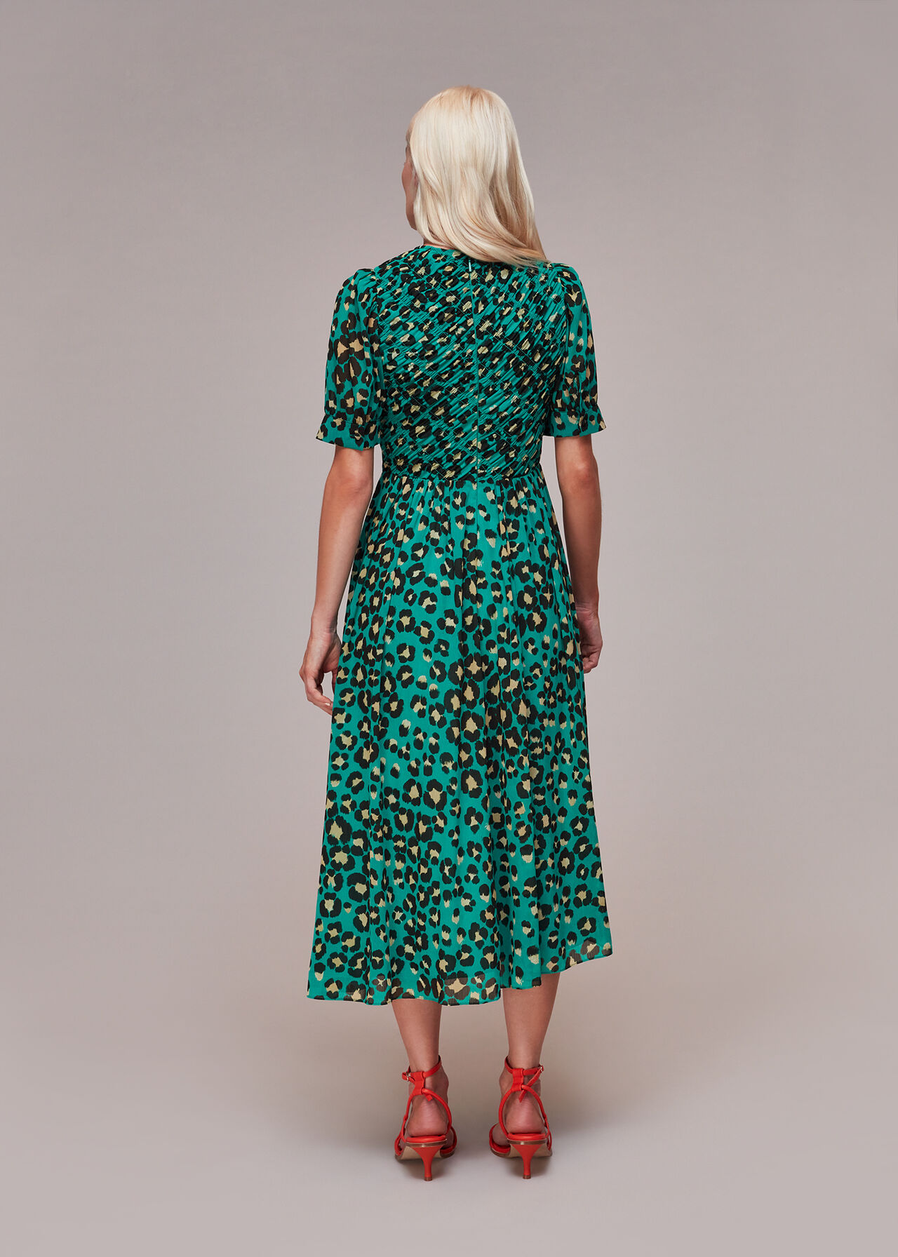 Petite Painted Leopard Shirred Dress
