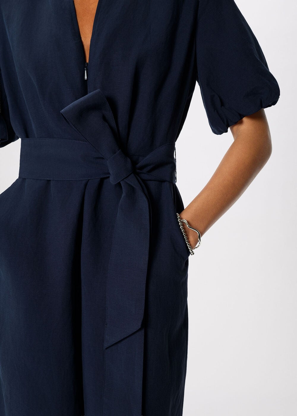 Linen Blend Tie Waist Jumpsuit