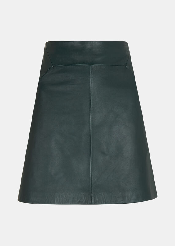 Dark Green Leather A line Skirt