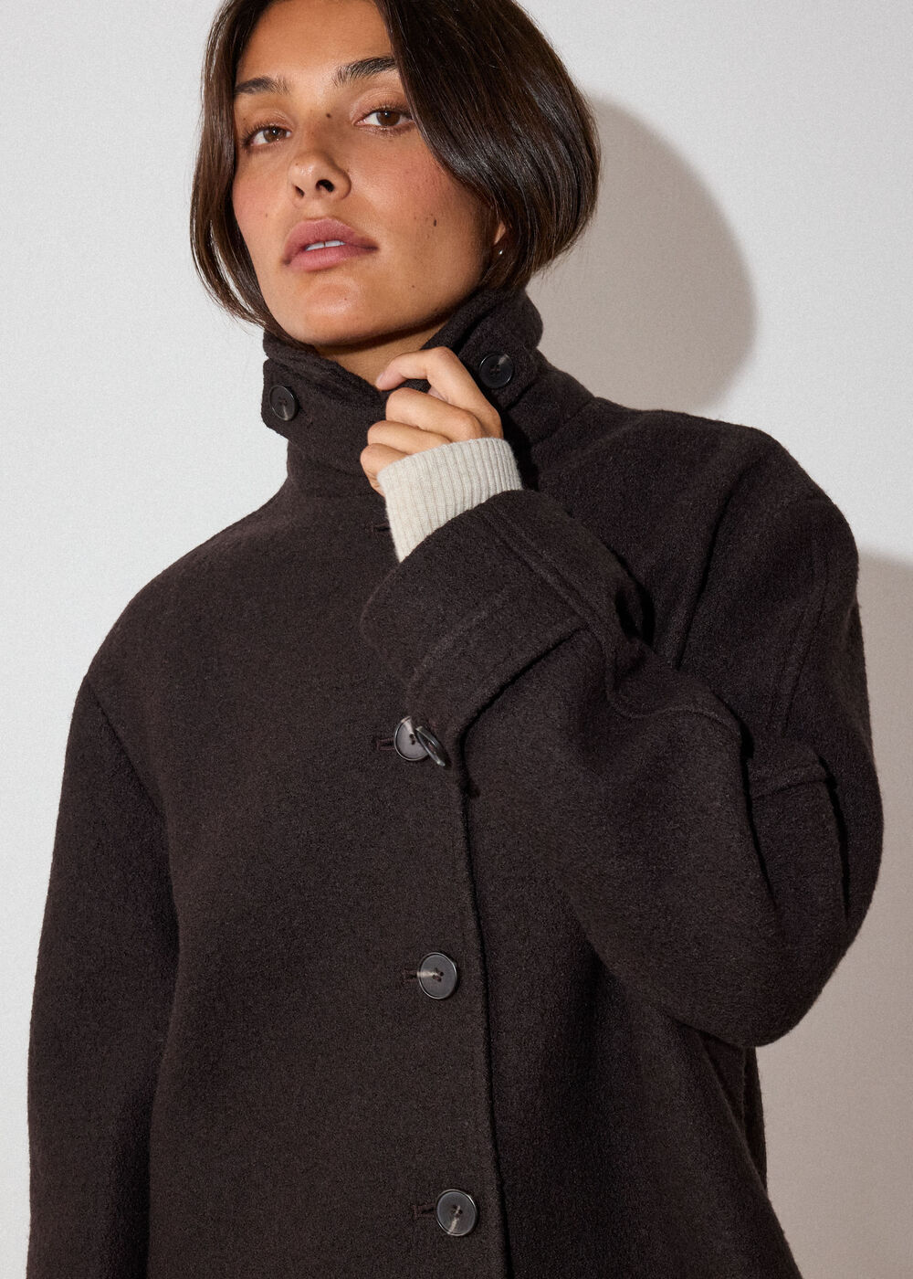 Short Textured Wool Coat