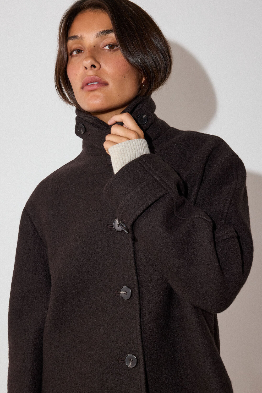 Short Textured Wool Coat