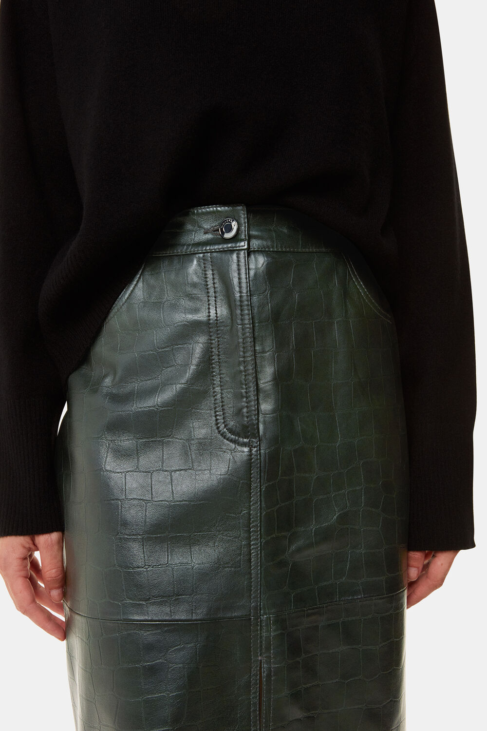 Dark Green Delia Croc Leather Skirt