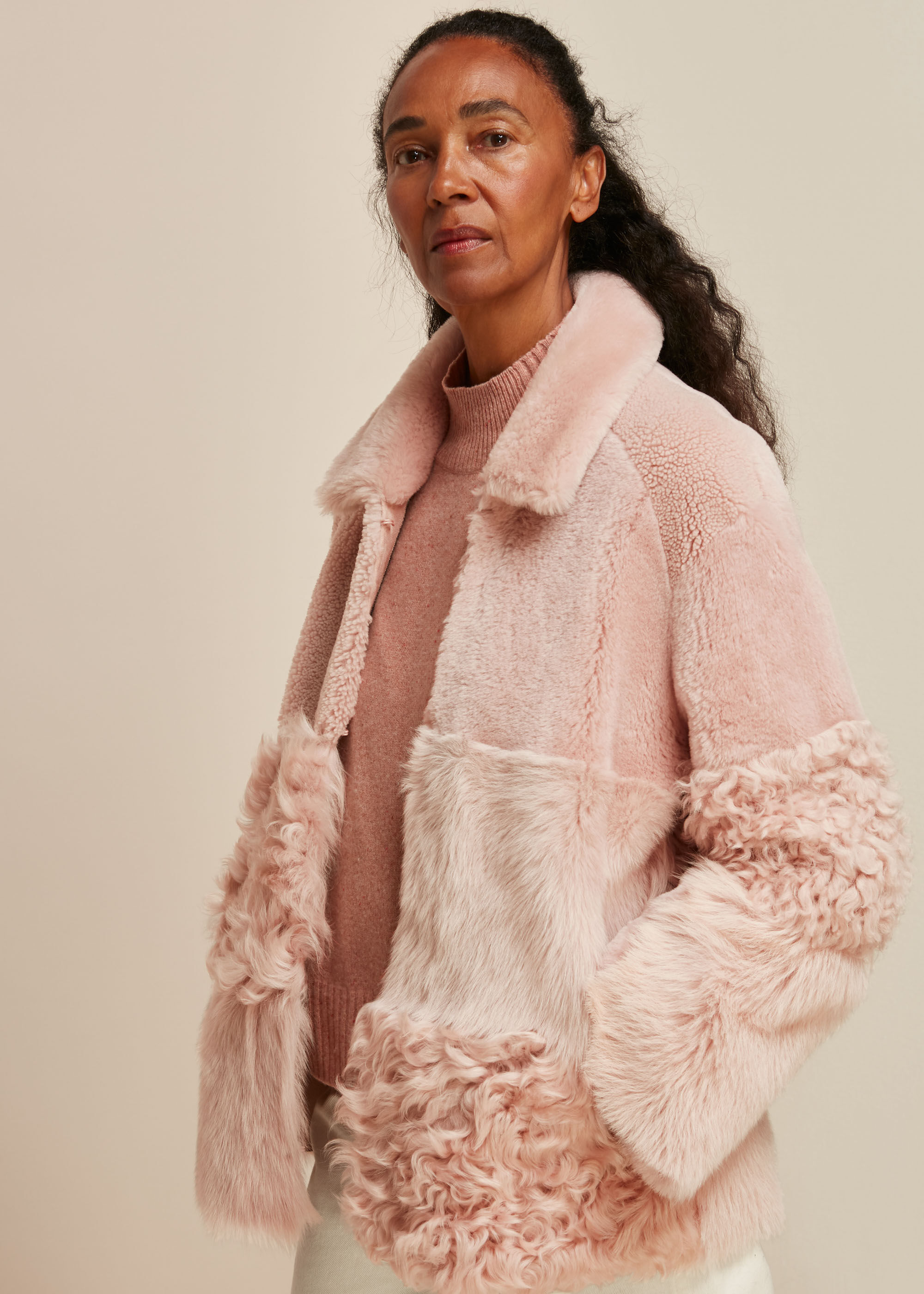 Pink shearling sale coat