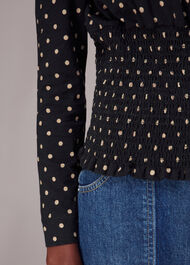 Spot Square Neck Shirred Top