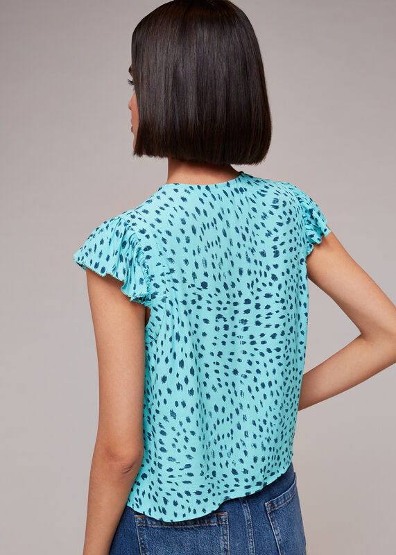 Blue Speckled Spot Frill Top