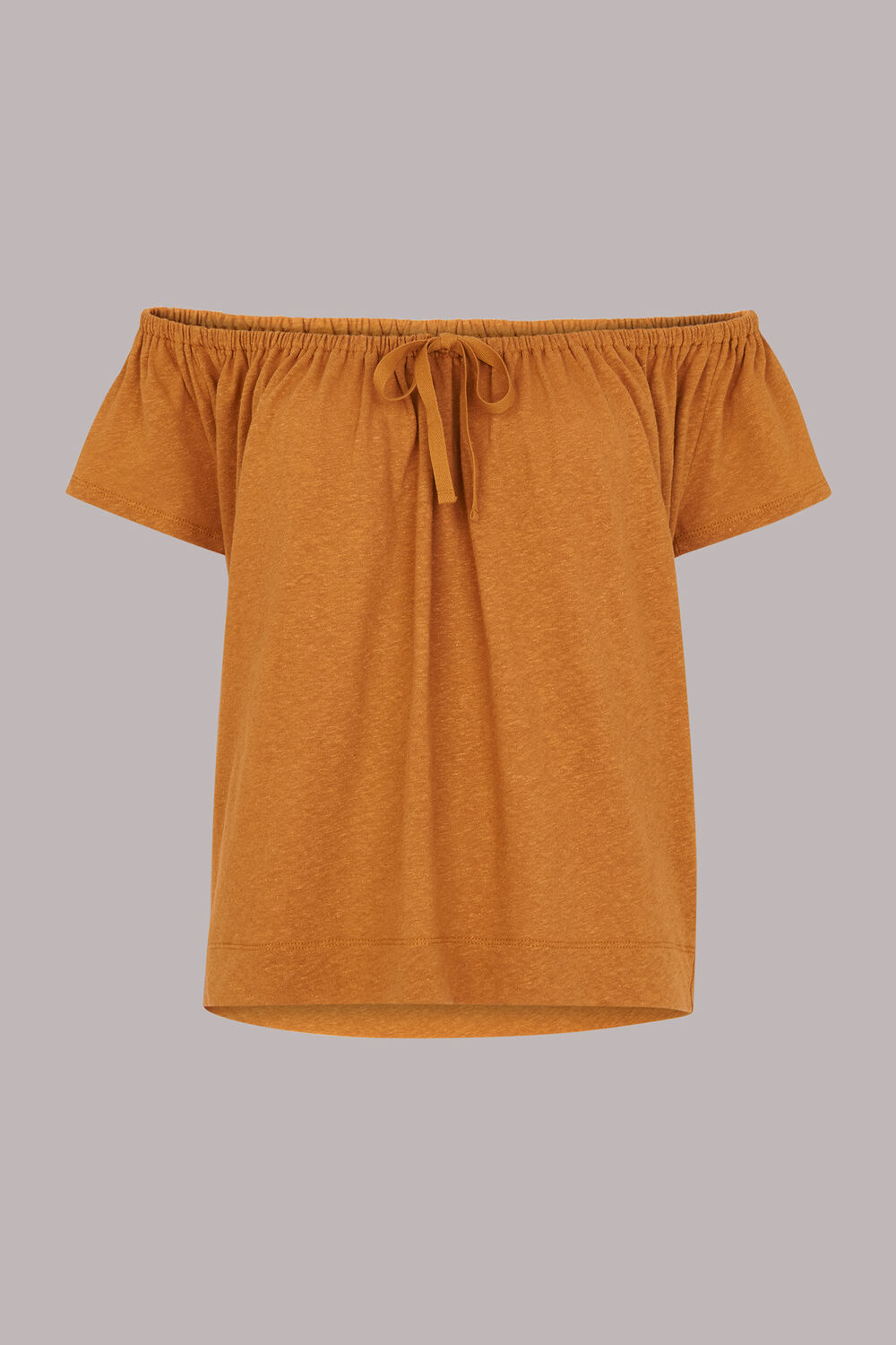 Drawstring Linen Bardot Top