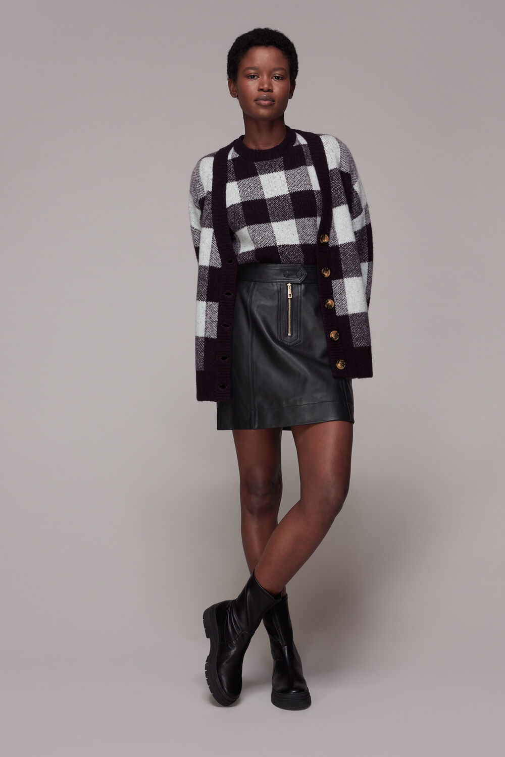 Black Zip Front Detail Leather Skirt
