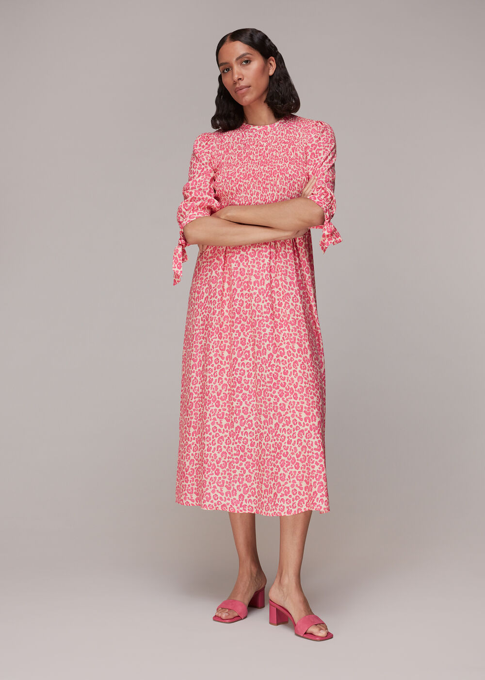 Pink Cheetah Print Shirred Dress