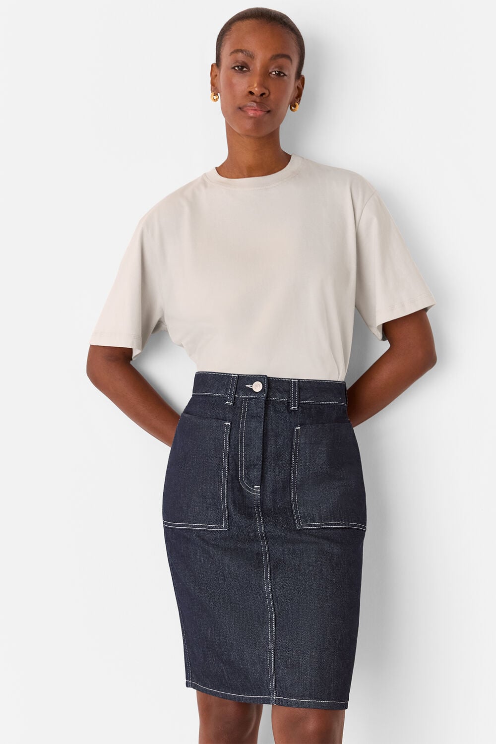 Contrast Stitch Midi Skirt