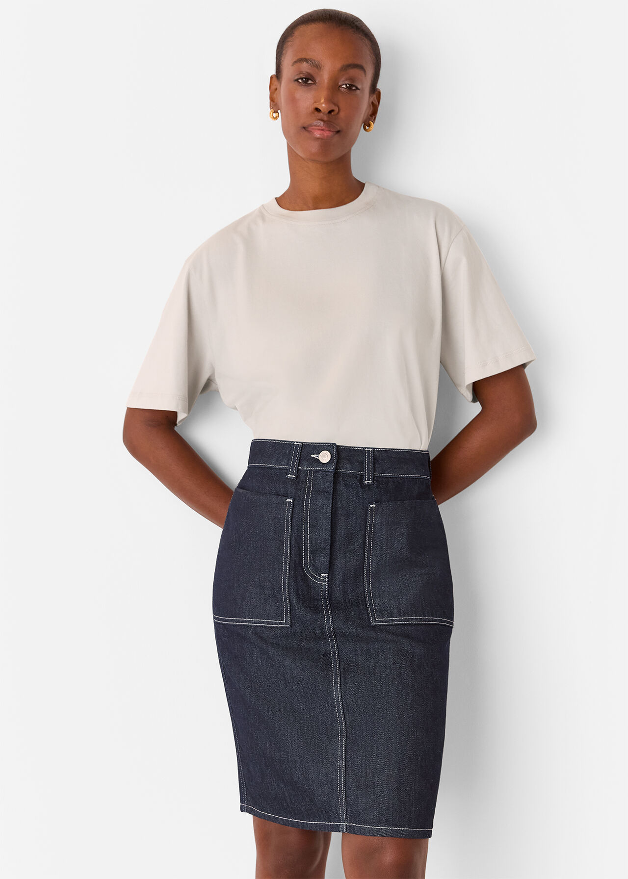 Contrast Stitch Midi Skirt