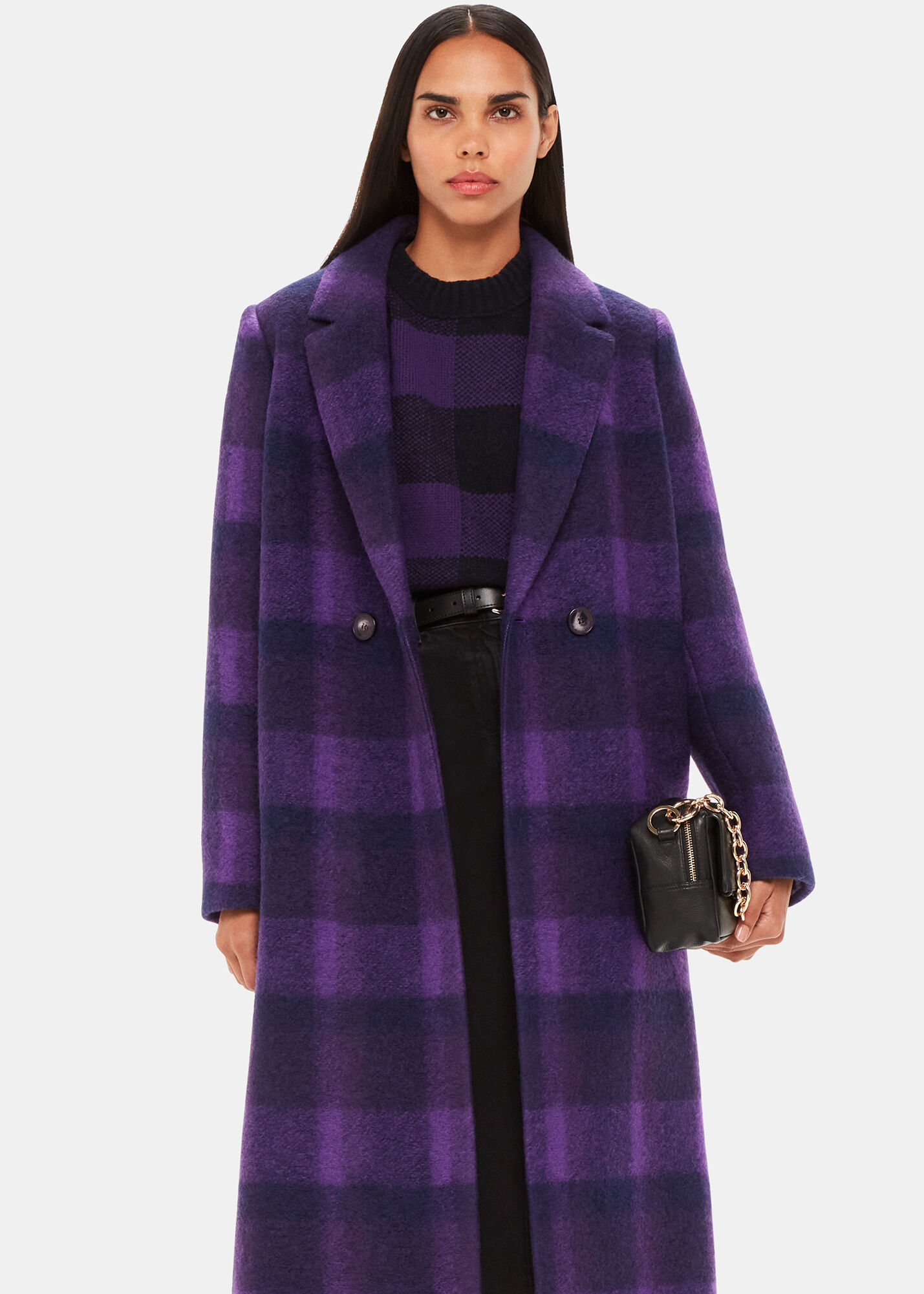 Check wool cheap coat