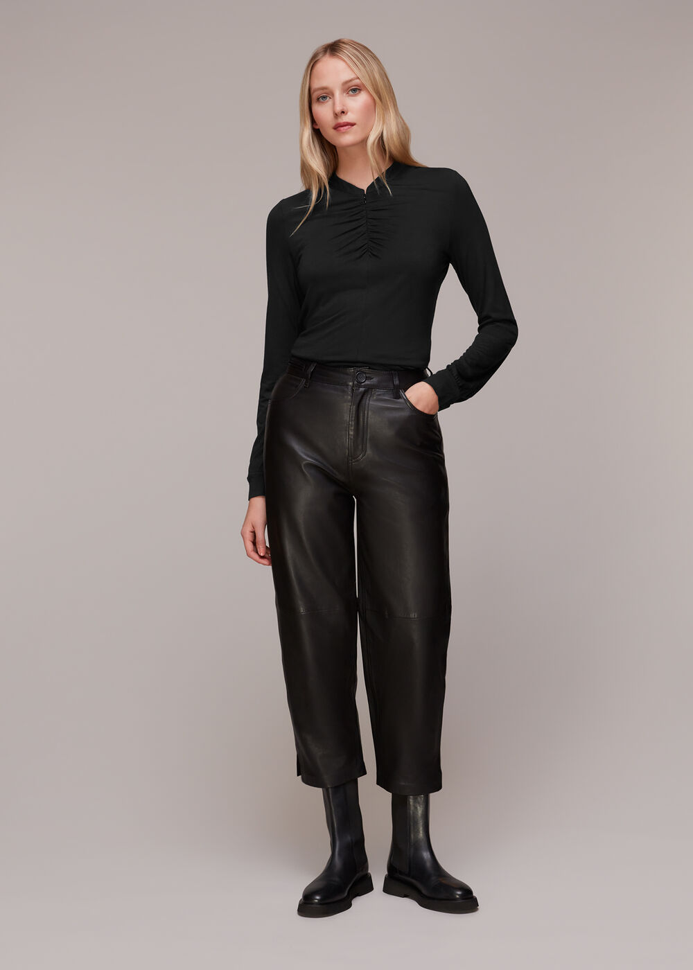 Ruched Zip Neck Top