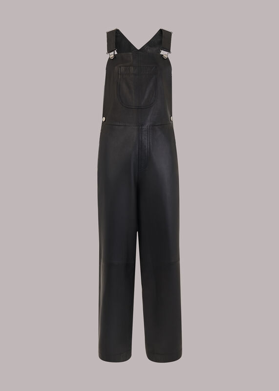Black Peyton Leather Dungarees