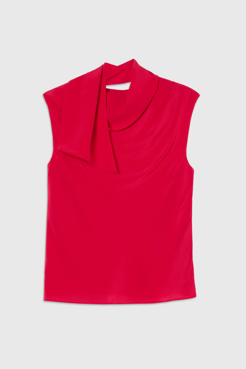 Red Cowl Neck Silk Drape Top