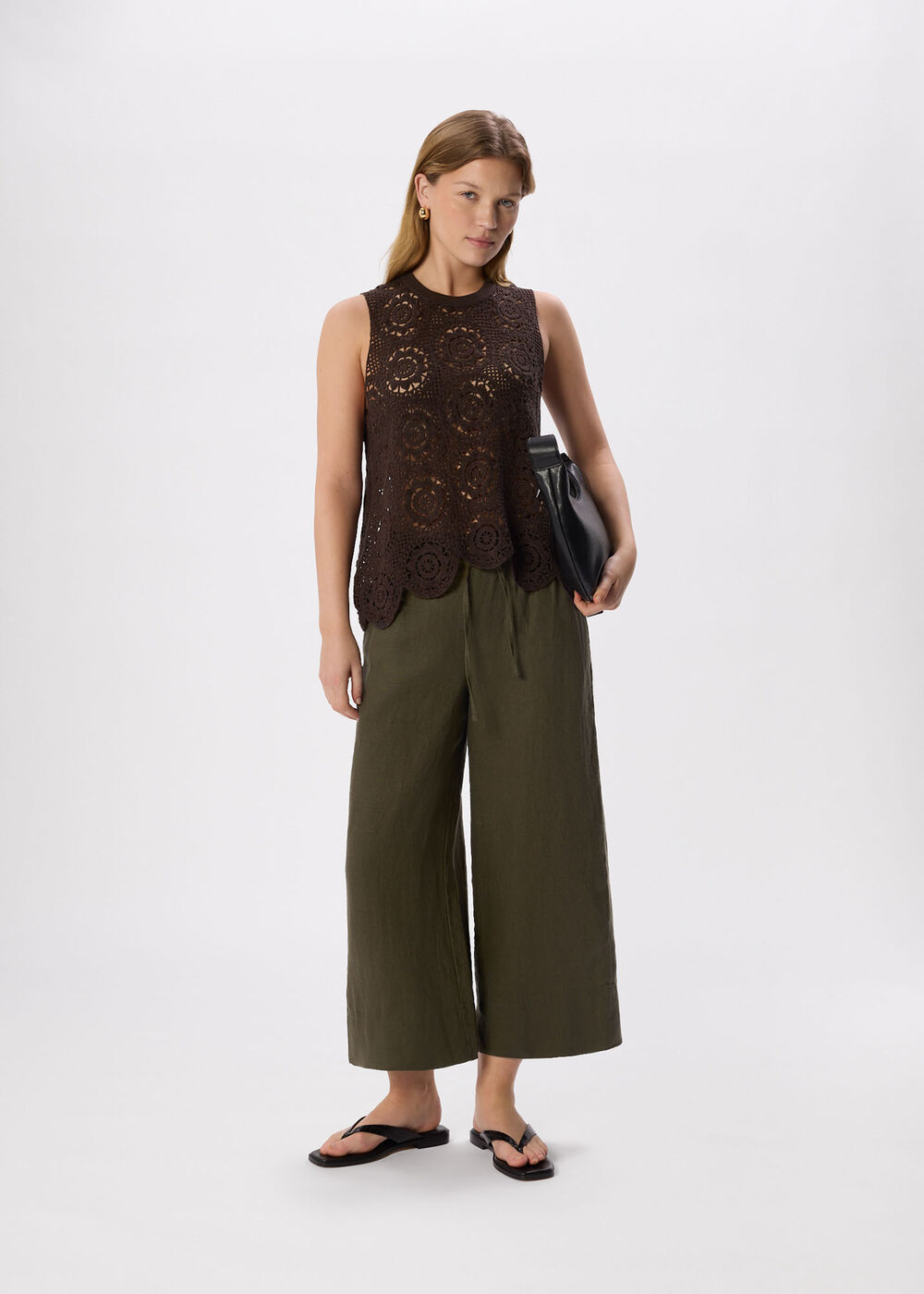 Elasticated Linen Crop Trouser