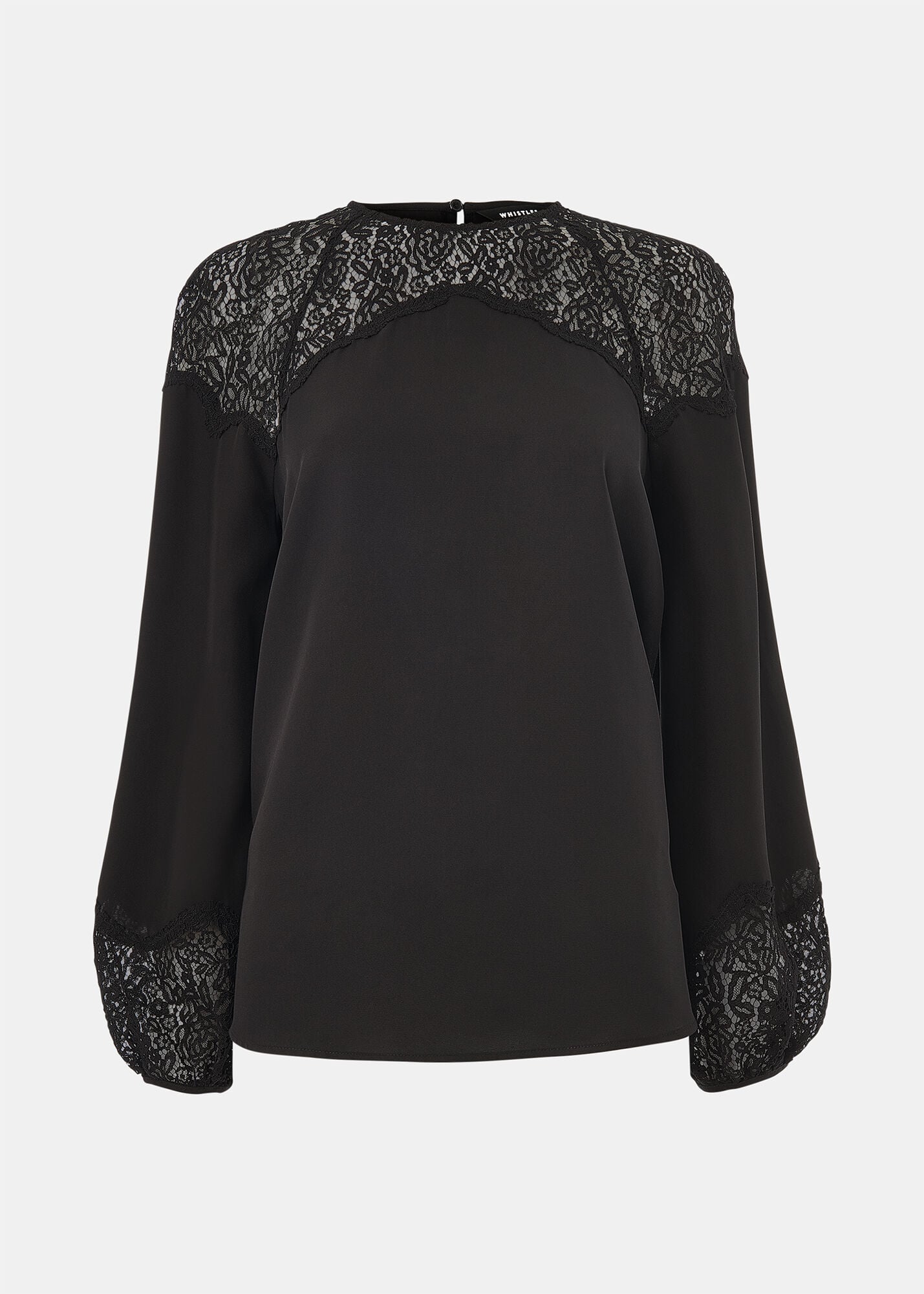 Black Lace Detail Satin Blouse | WHISTLES | Whistles US |