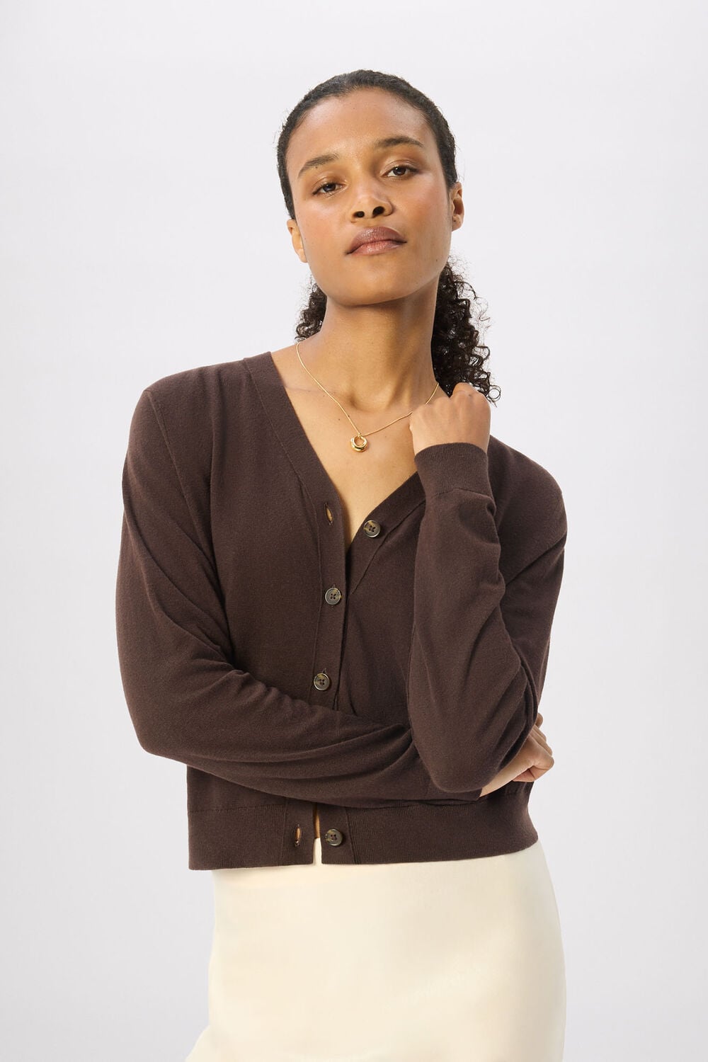 Chocolate V Neck Linen Cardigan