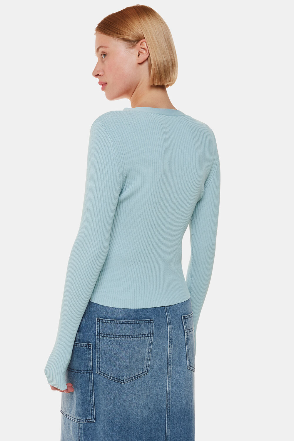 Blue Ribbed V neck Cardigan