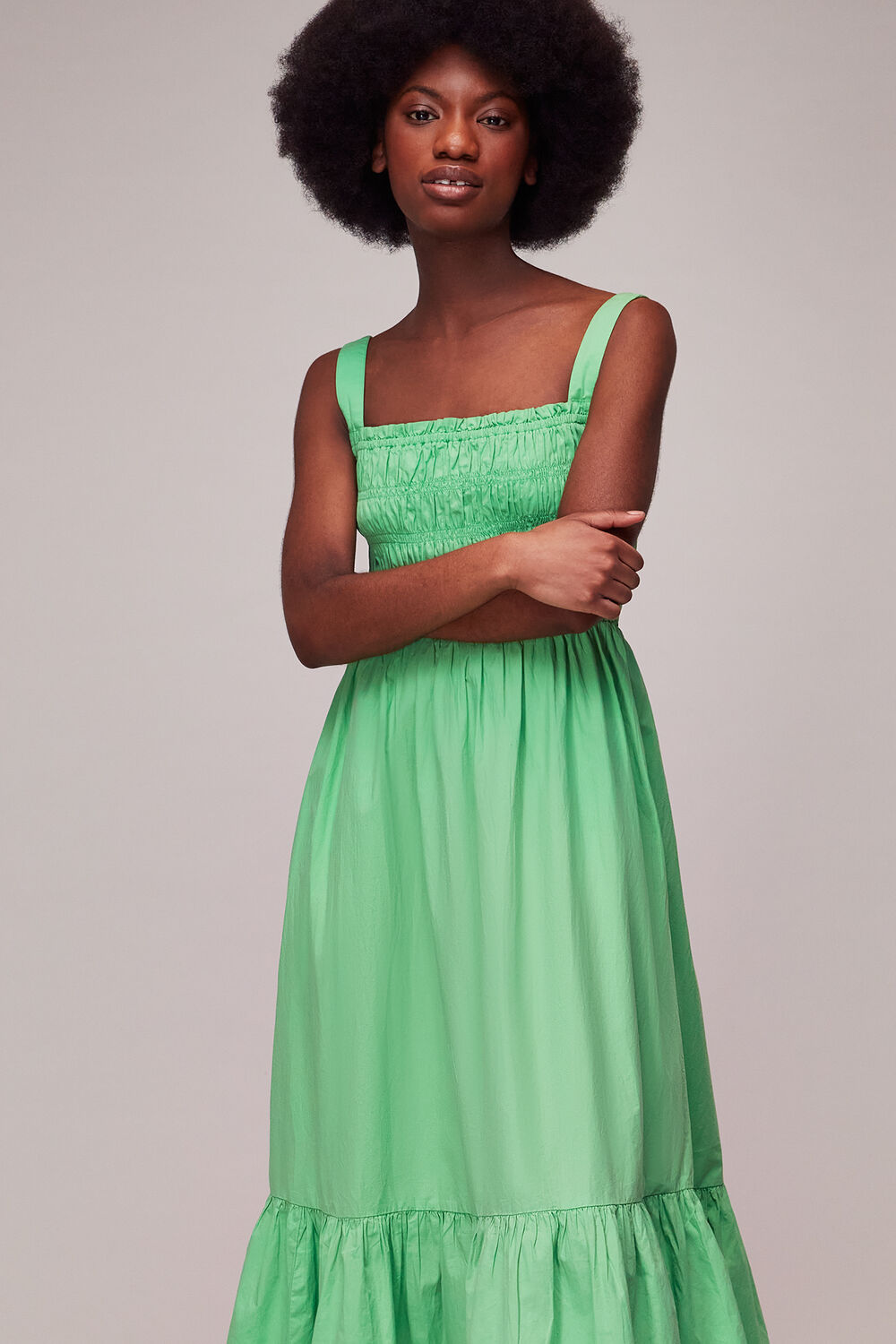 Green Greta Ruched Poplin Dress