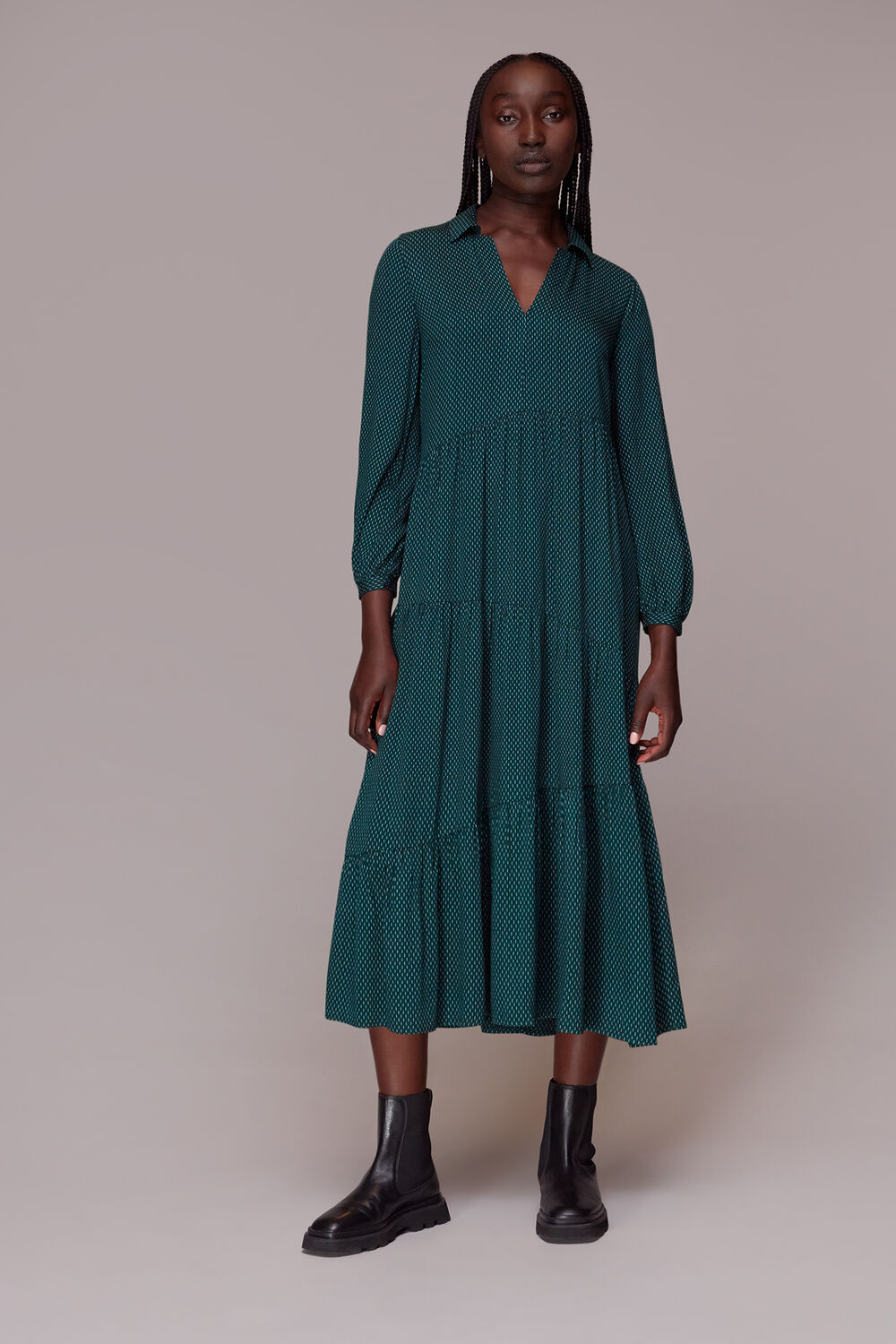 Green Vertical Dash Trapeze Dress
