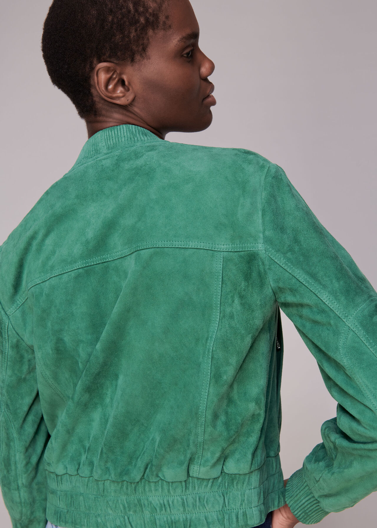 Green Cropped Suede Bomber Jacket | WHISTLES
