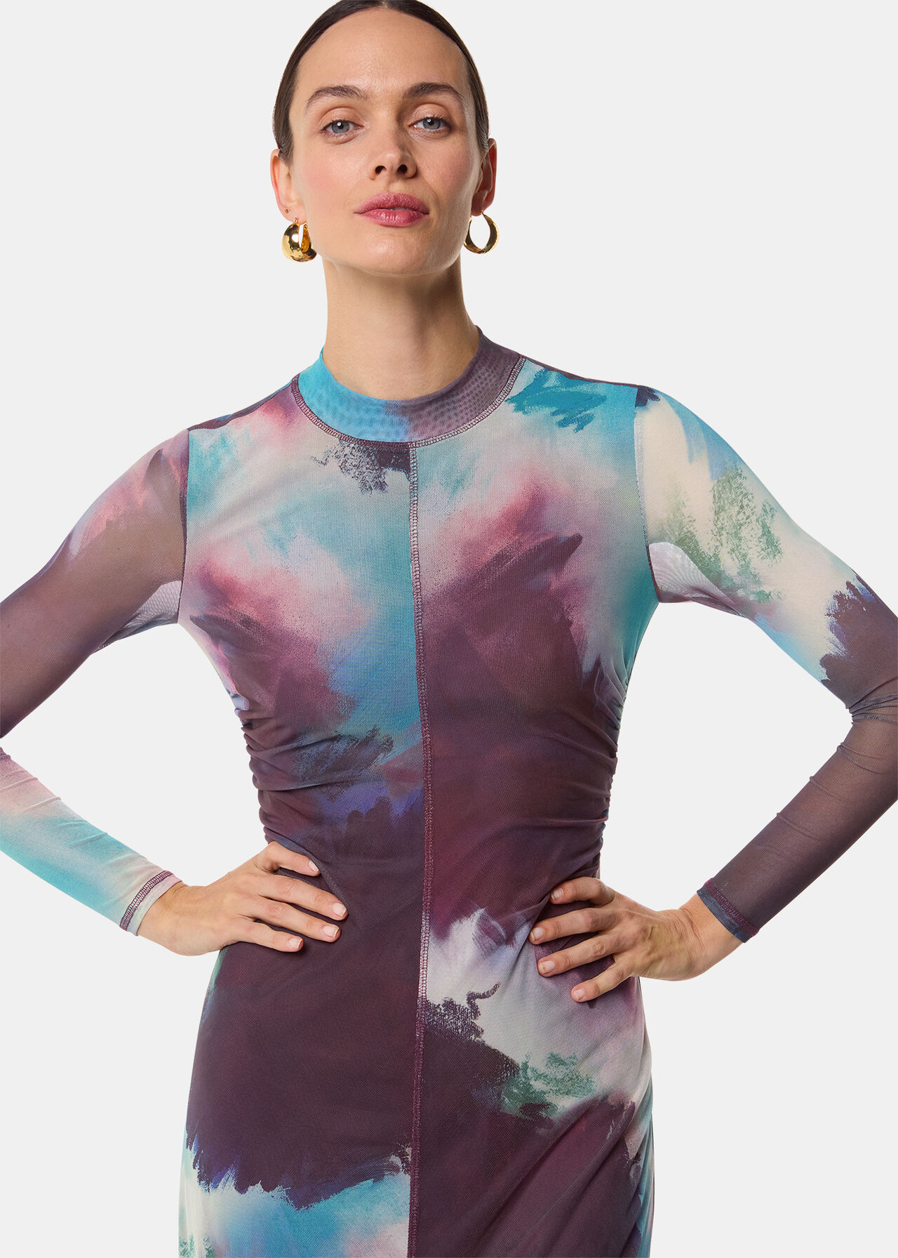 Oil Paint Print Mesh Dress