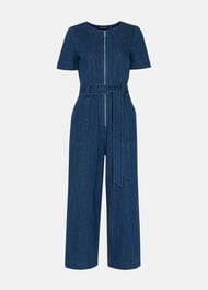 Petite Short Sleeve Denim Jumpsuit