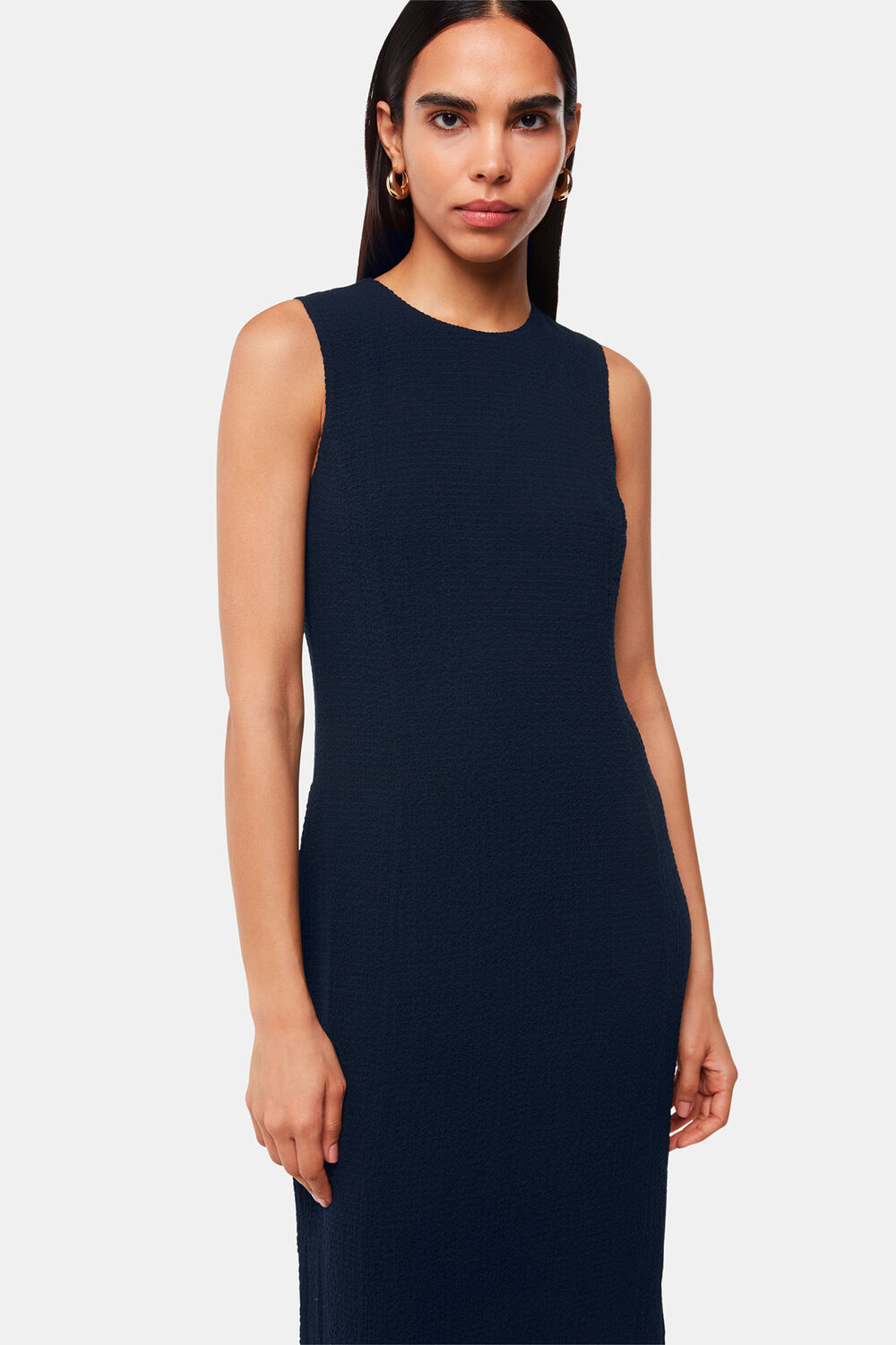 Navy Erin Texture Midi Dress