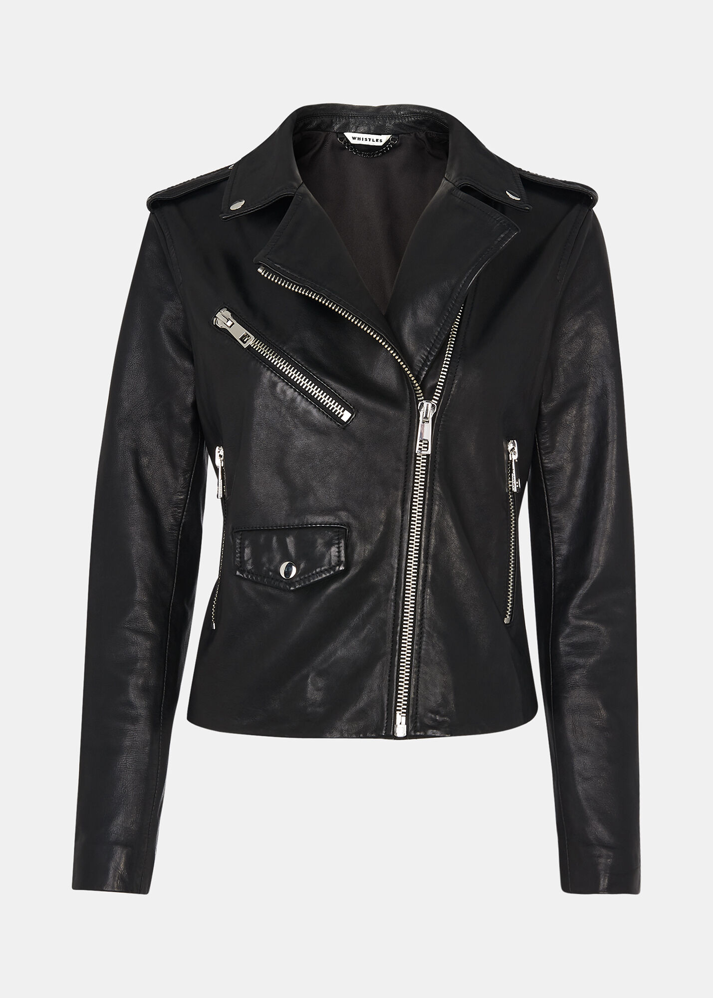 Black Leather Biker Jacket | Made From Sheepskin | Whistles |