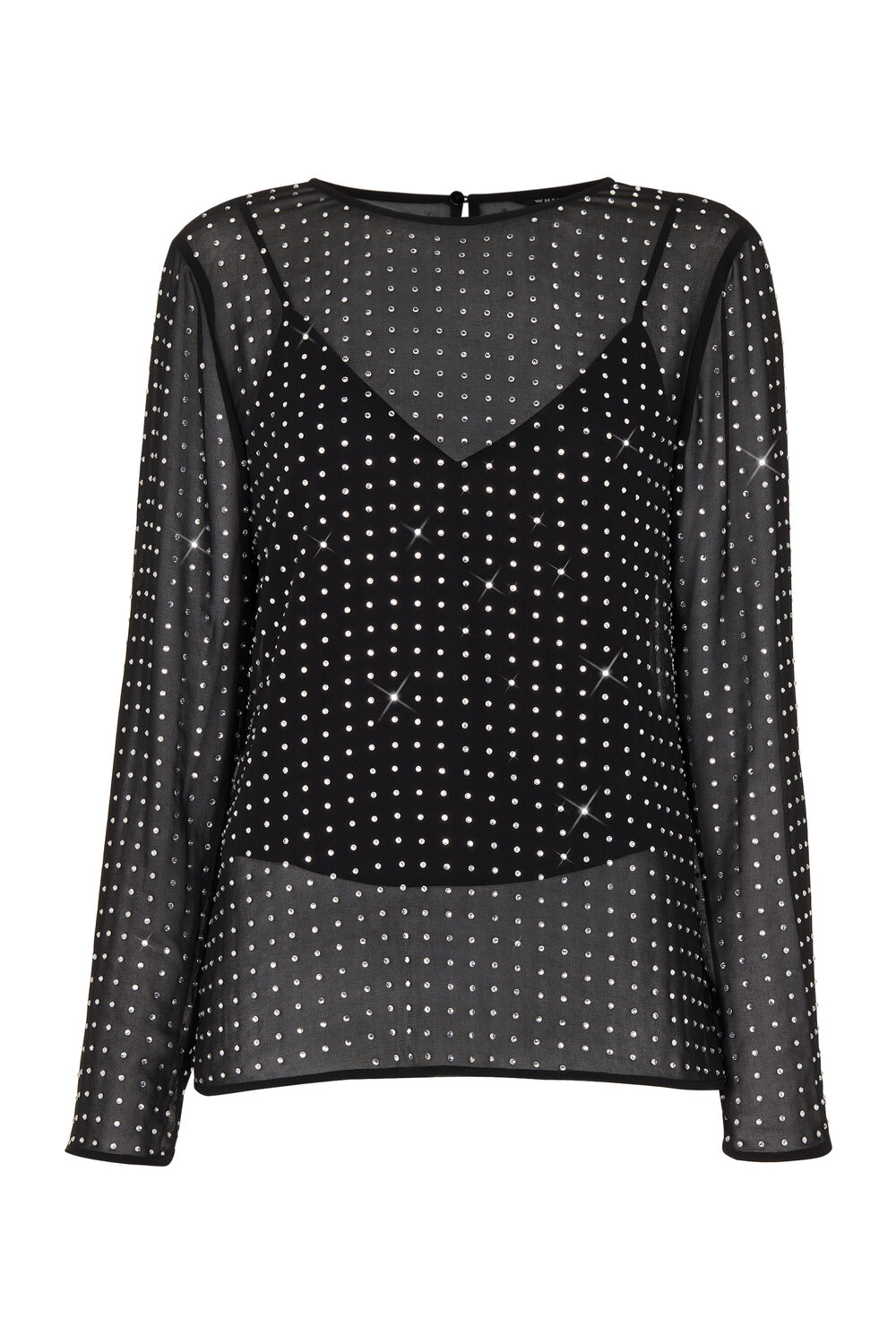 Black Hot Fix Sheer Sleeve Blouse