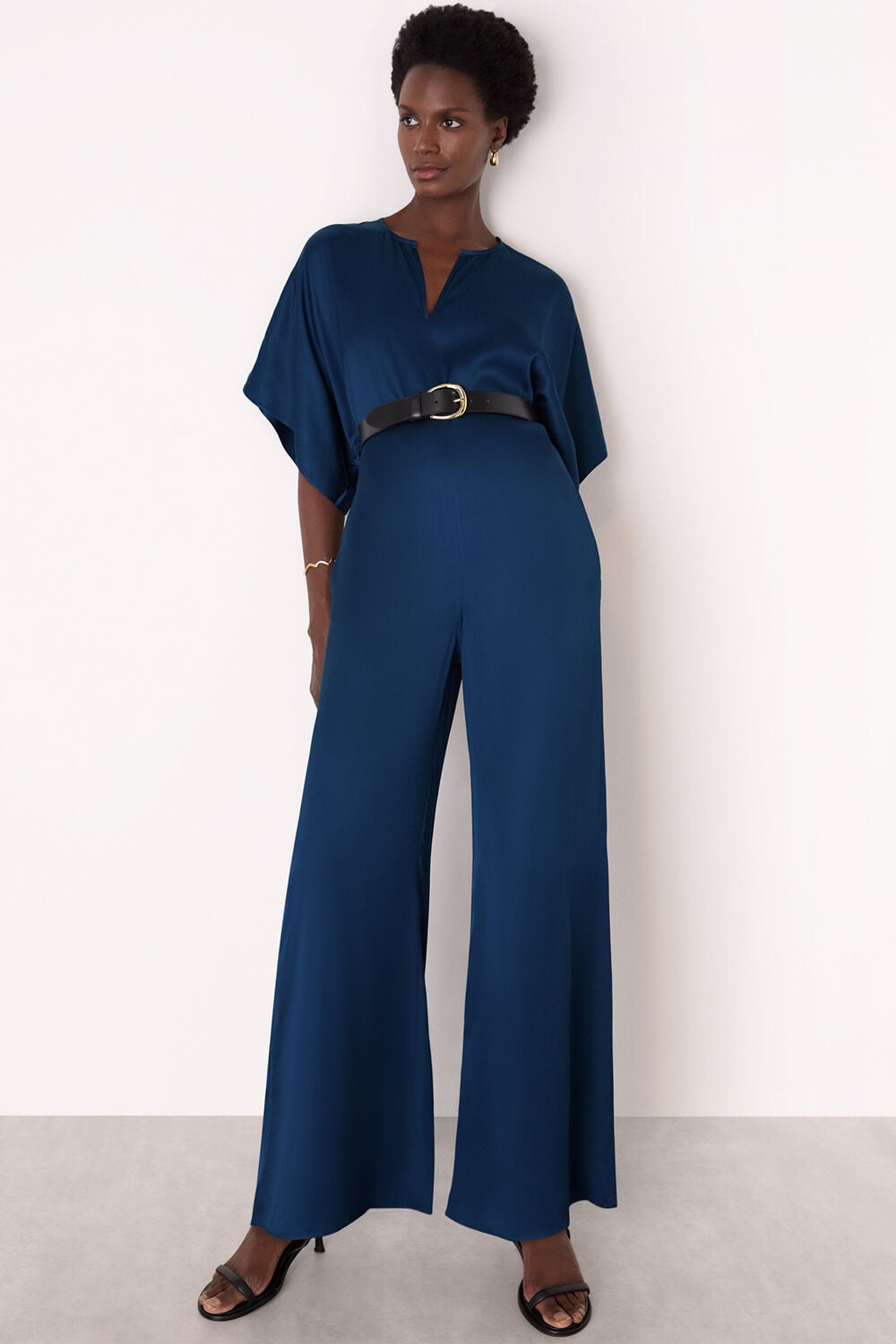 Navy Satin Short Sleeve Jumpsuit