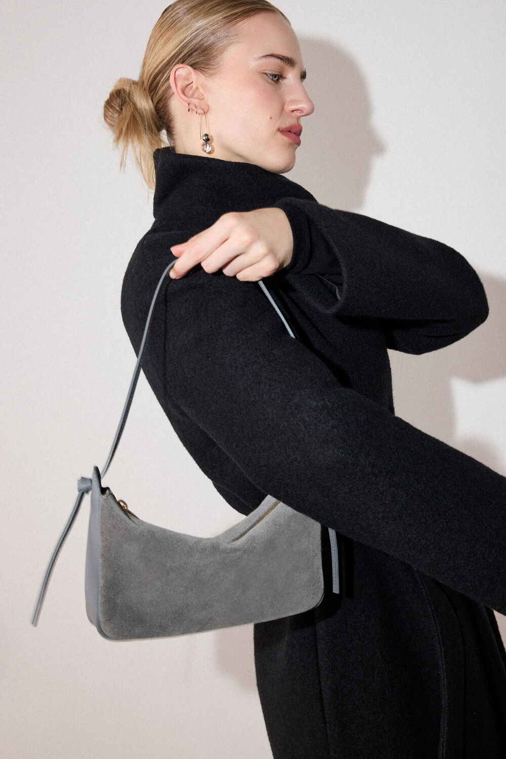 Grey Small Suede Knot Shoulder Bag