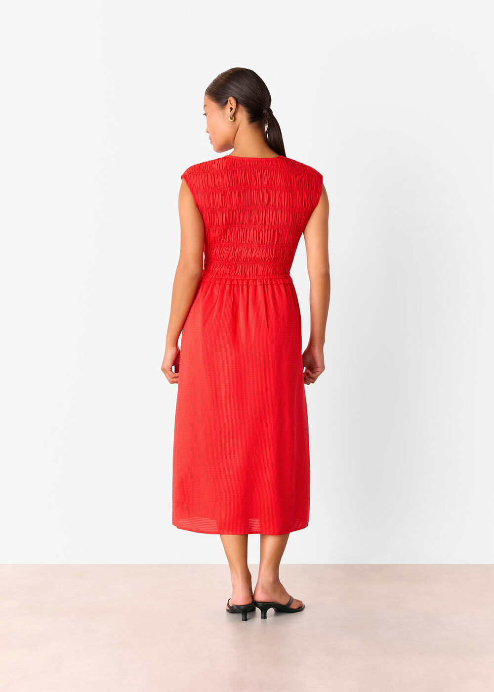 Petite Shirred Bodice V Neck Dress