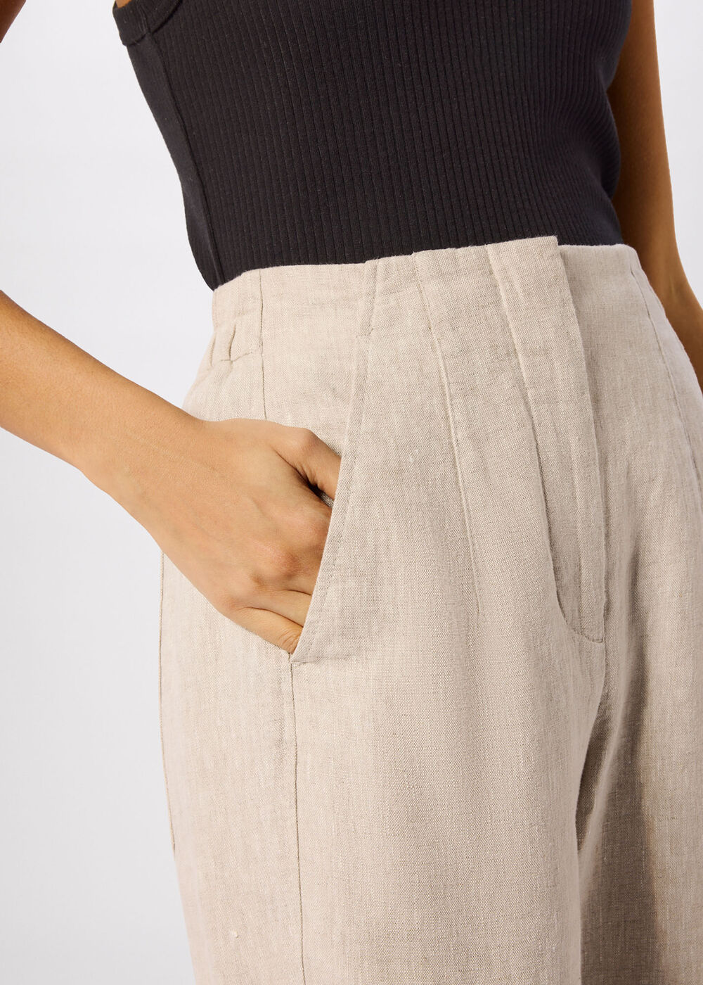 Petite Linen Barrel Leg Trouser