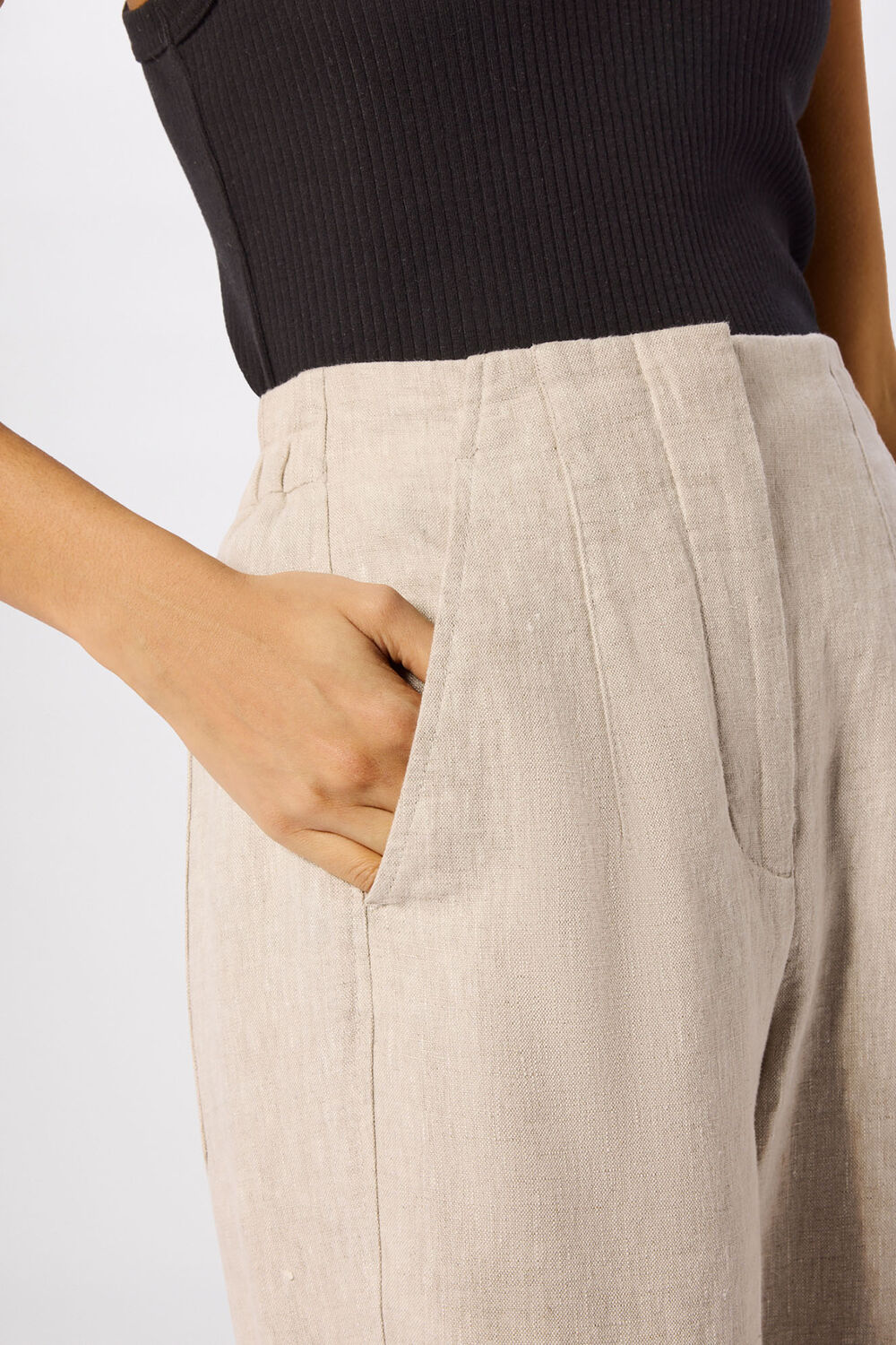 Oatmeal Petite Linen Barrel Leg Pants&nbsp;