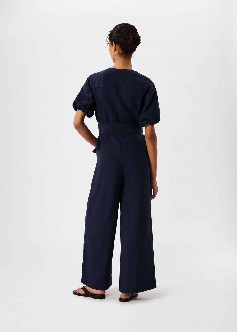 Linen Blend Tie Waist Jumpsuit