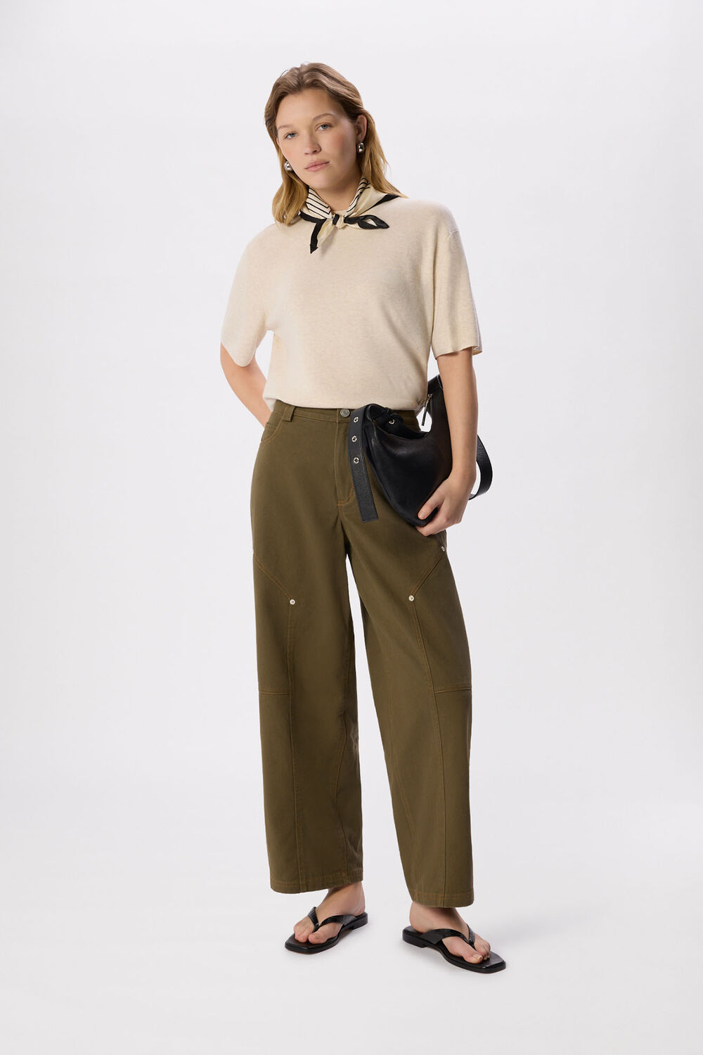 Khaki Barrel Mid Rise Trouser