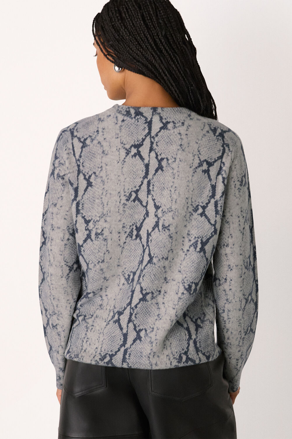 Snake Print Wool Crew Neck Knit